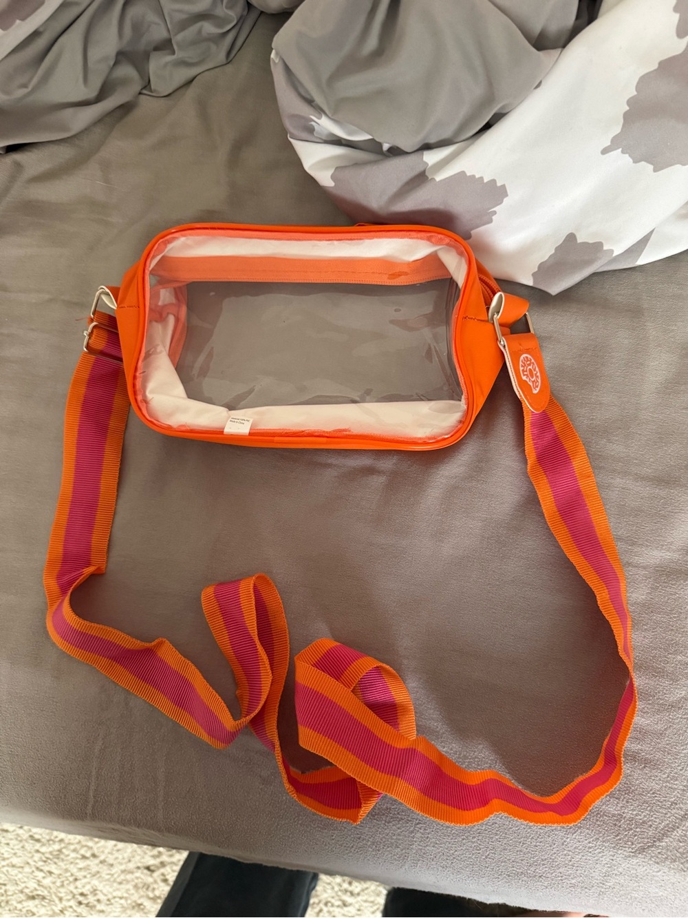 Clear Front Orange Crossbody Bag with Pink-Orange Strap